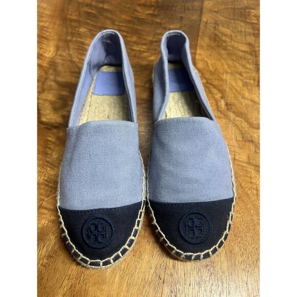 Tory Burch Women’s 7.5 Color Block Canvas Espadrille Casual Flat Shoe Navy Blue - Picture 1 of 10